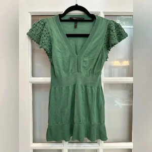 Vintage BcbgMaxAzria Y2K Light Amazon Green Silk Babydoll Knit Blouse Size XS